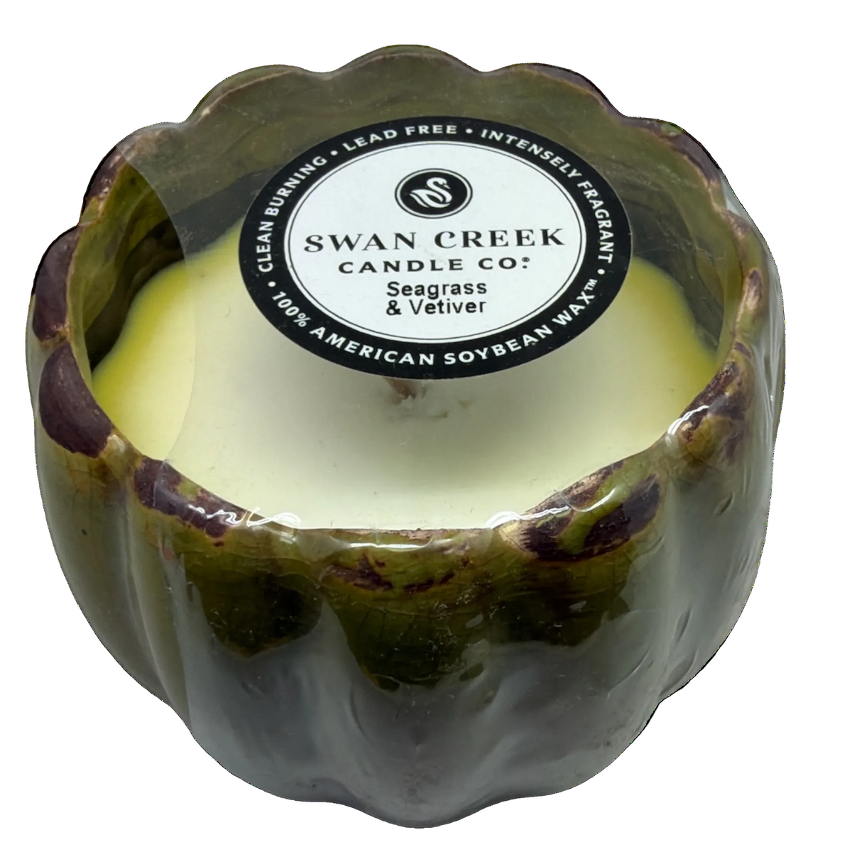 Swan Creek candle in a decorative container on a white background