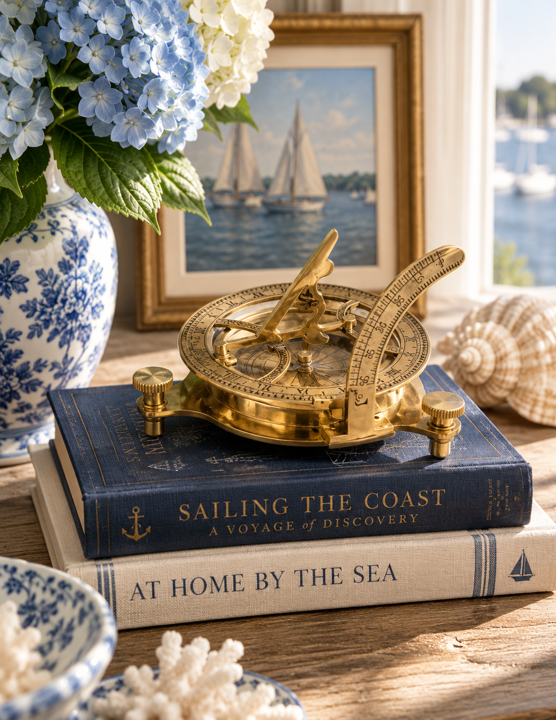 Heirloom Brass Sundial Compass – Solid Brass Nautical Compass with Adjustable Sundial