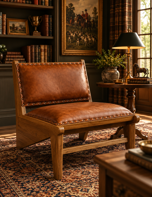 Talon Full-Grain Leather & Solid Wood Accent Chair