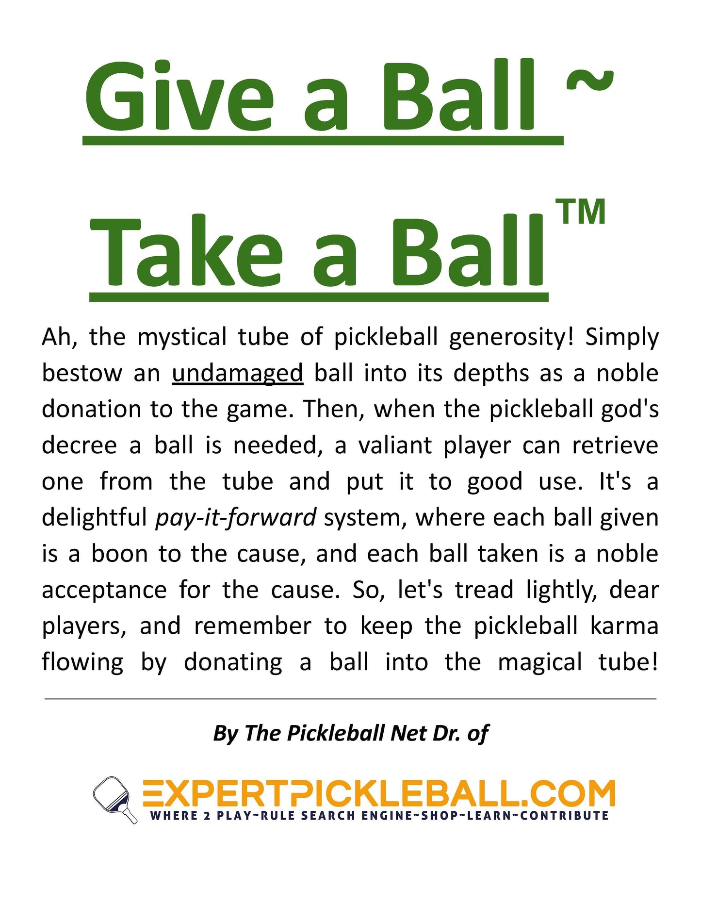 Give a Ball~Take a Ball™ System