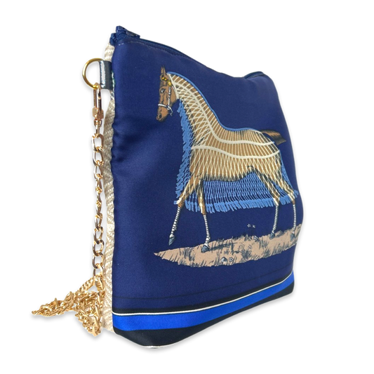 Couvertures et Tenues du Jour Blue Vintage Scarf Crossbody Bag - One of a Kind