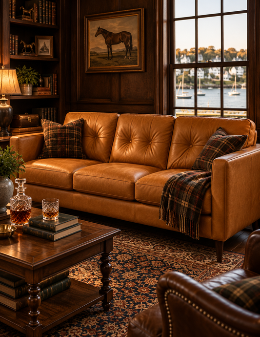 The Radwan Italian Leather Sofa — Camel