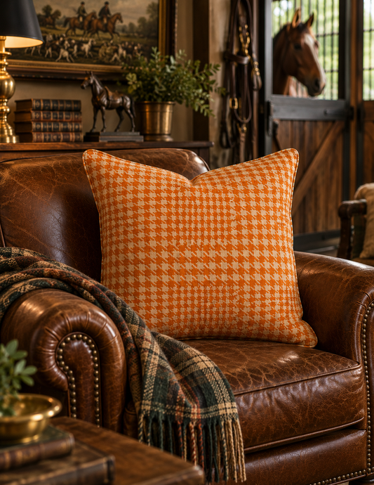 Sporting Estate Rust Houndstooth Throw Pillow