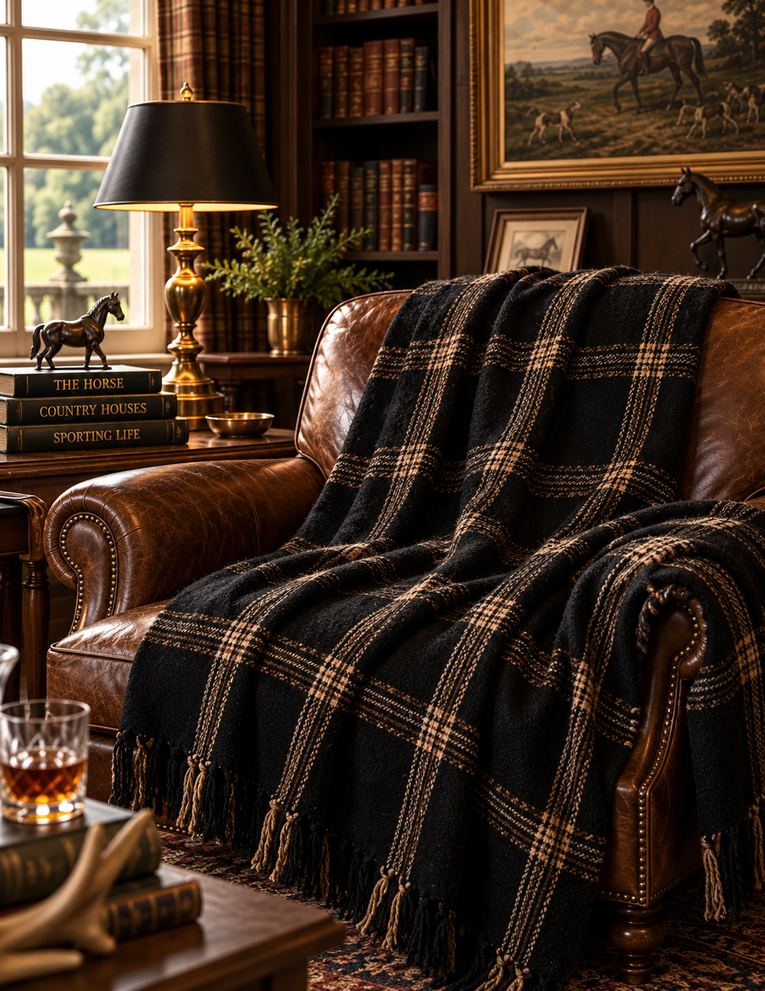 Blackthorn Sporting Plaid Woven Throw | Black & Tan