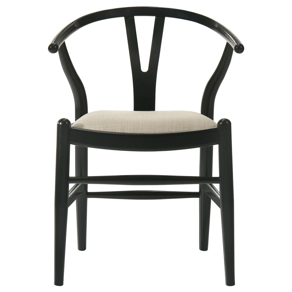 Black chair with a beige cushion on a white background