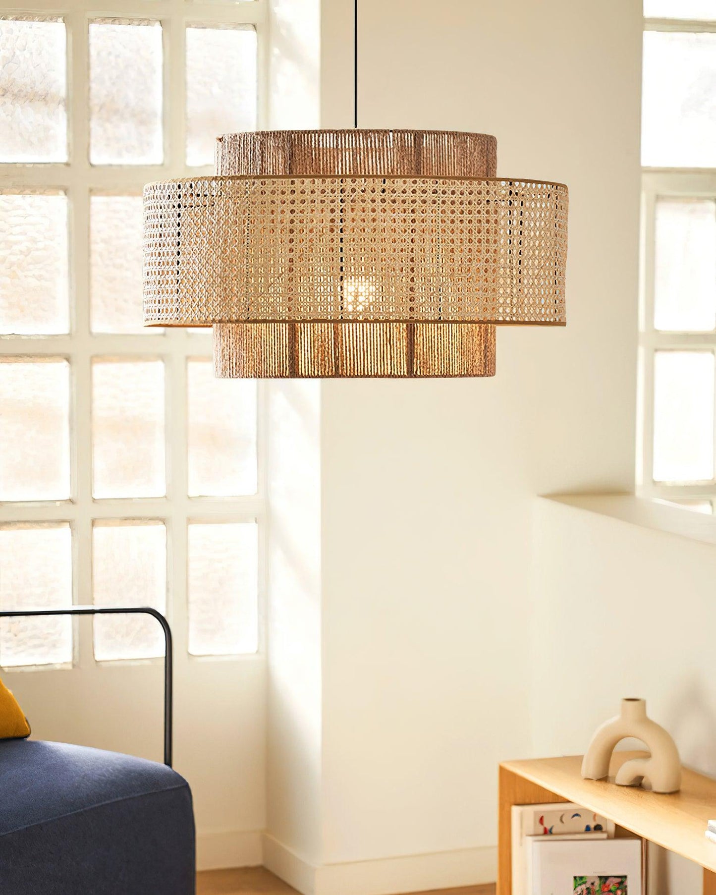 Cross Rattan Pendant Lamp 15.7"