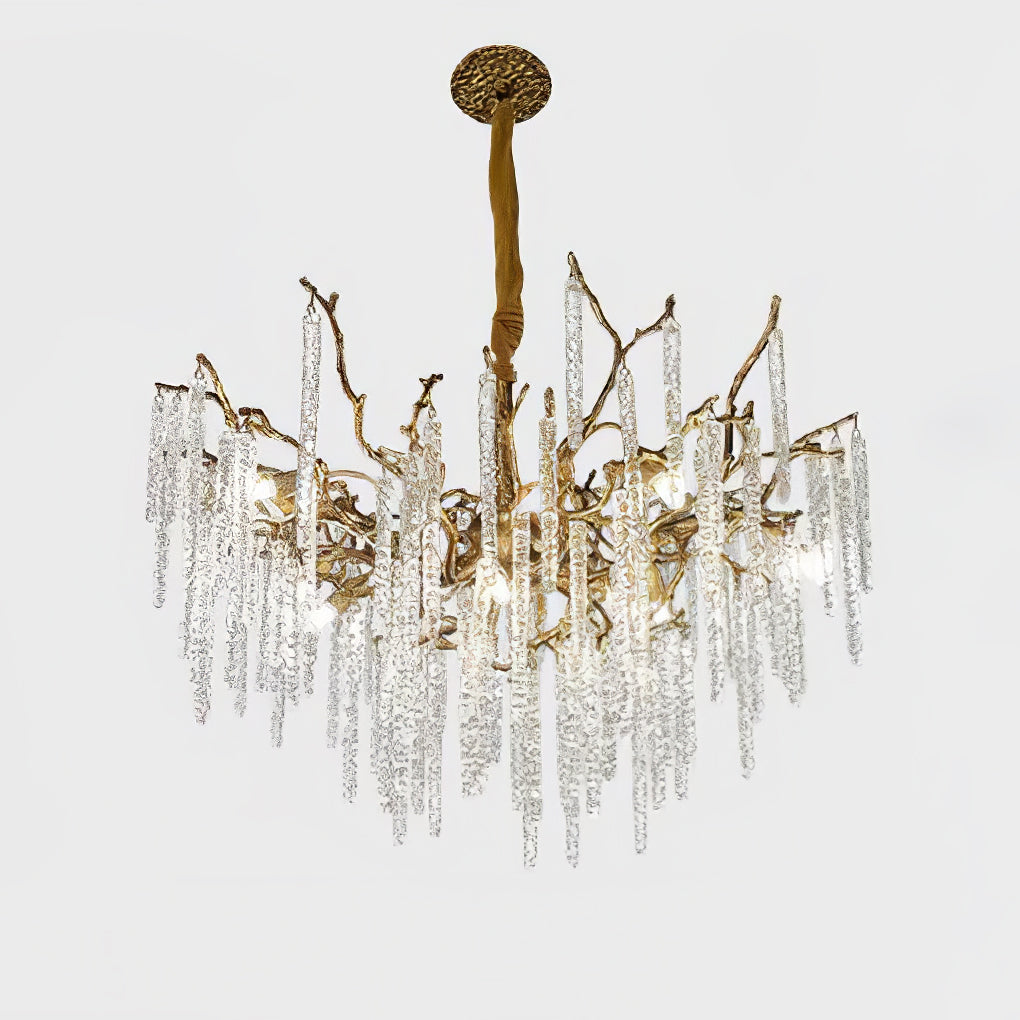 Crystal Icicles Branch Brass Chandelier
