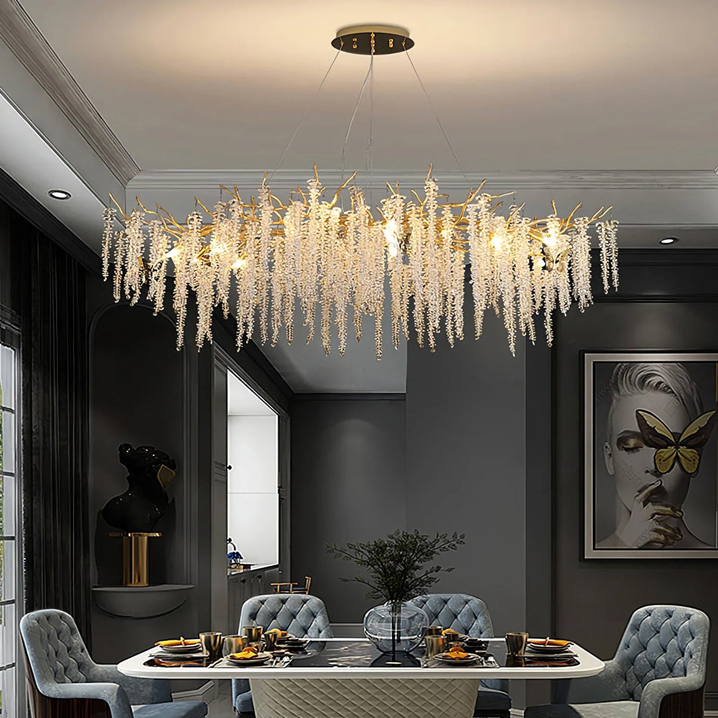 Crystal Wicker Chandelier