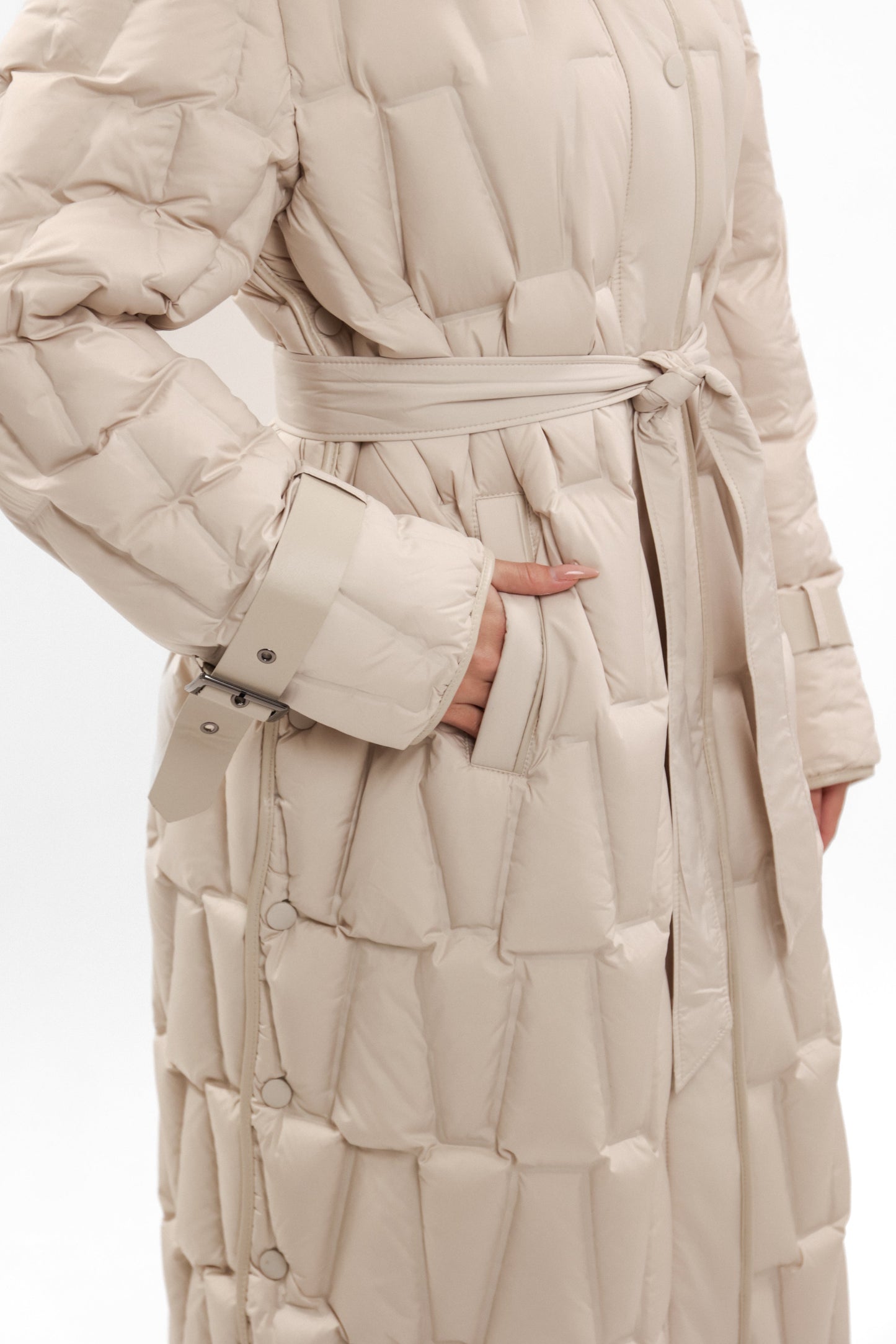 Riley Genuine Fur Trim Down Fill Coat in Ivory