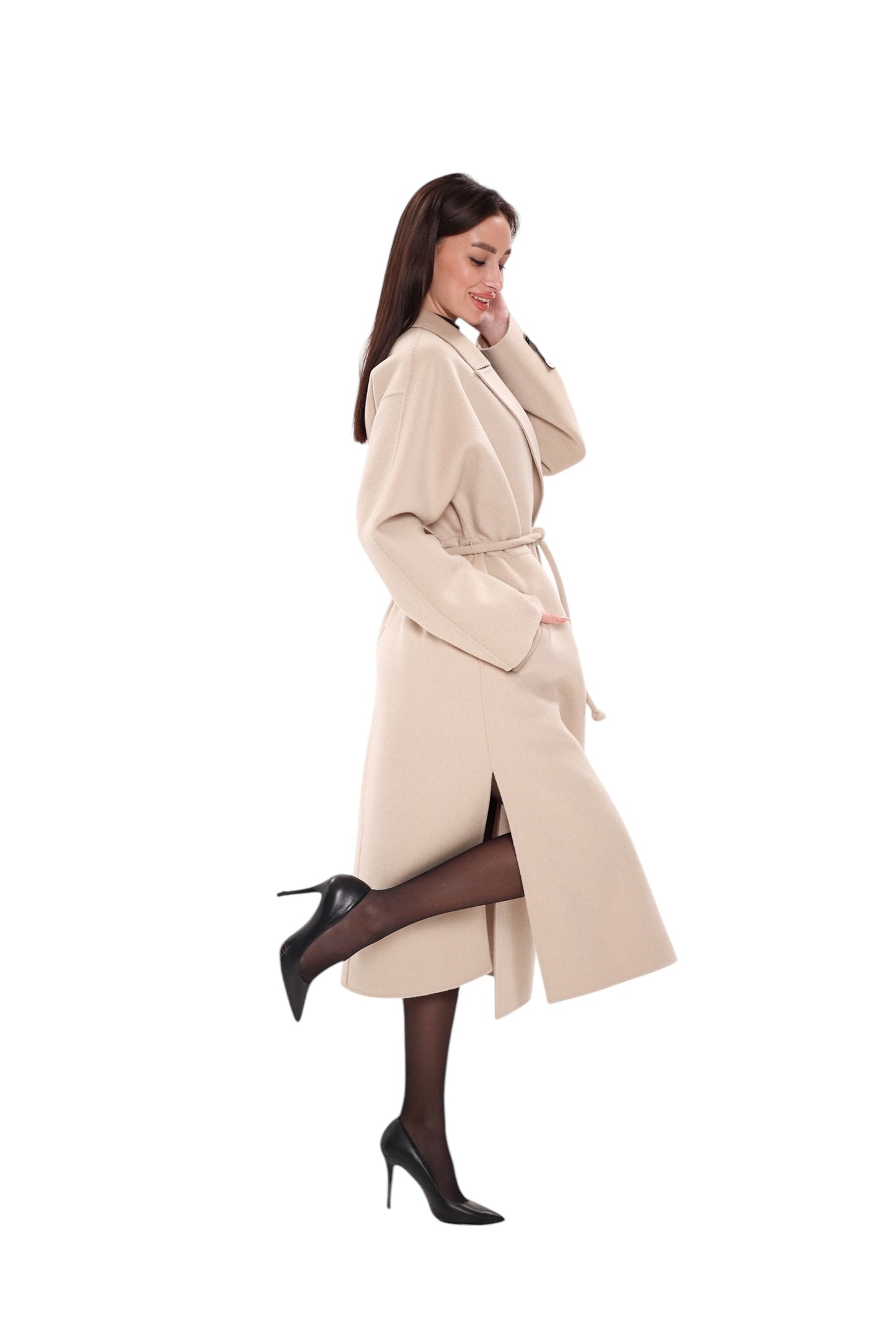 Margaret Premium Lana Wool Cashmere Coat in Royal Crème
