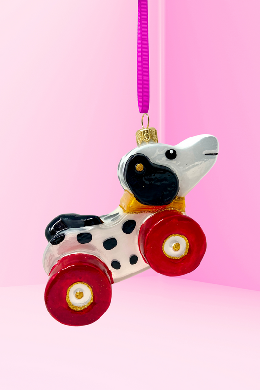 Dalmatian Dog Pull Toy Glass Ornament