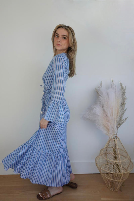 Rhode Wrap Dress in Blue Sea Stripe