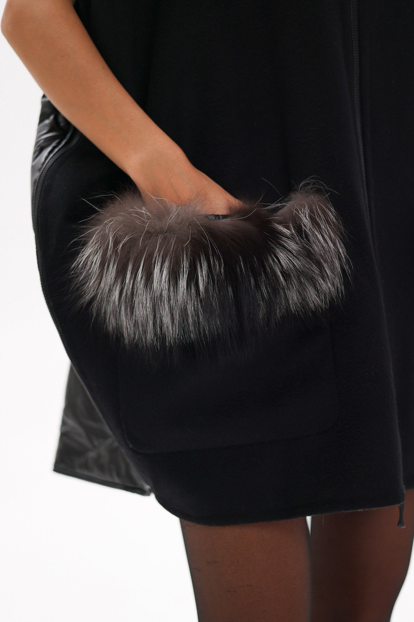 Saga®Furs Silver Fox Wool Alpaca Poncho Vest in Black