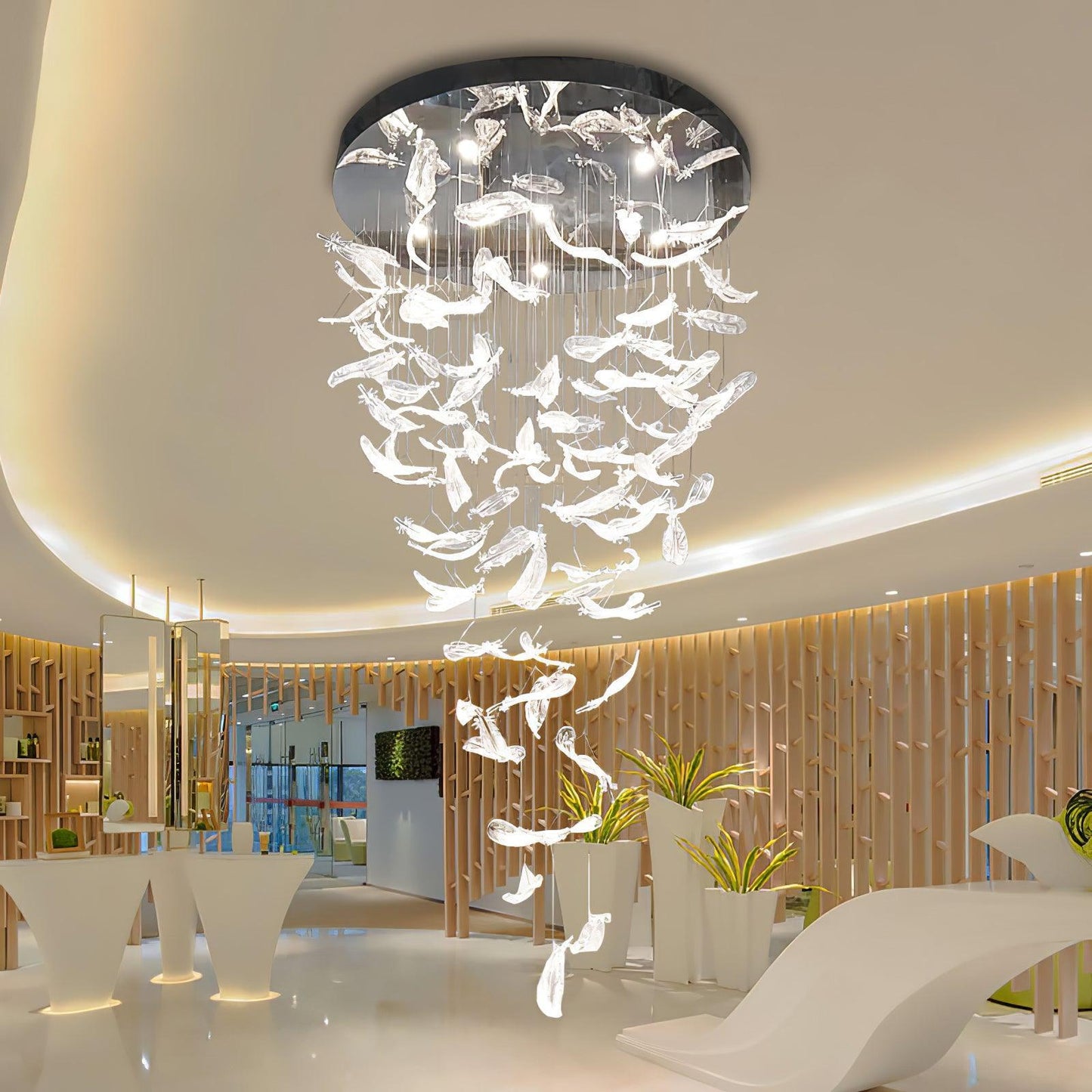 DIY Glass Feathers Chandelier