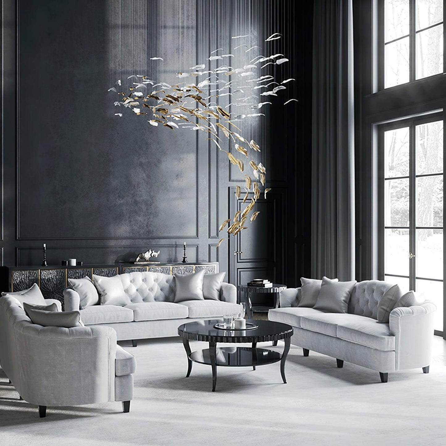 DIY Glass Feathers Chandelier
