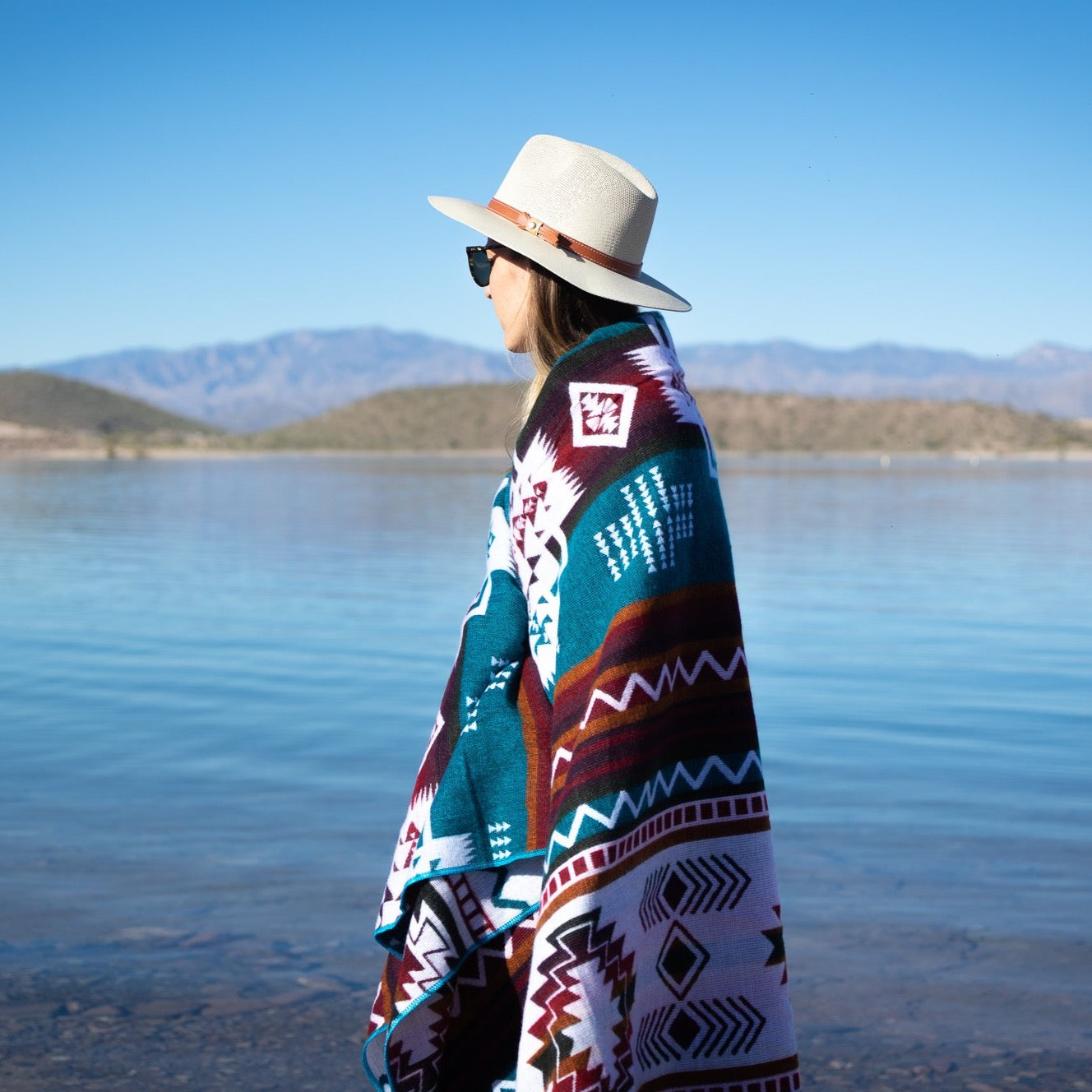 Andean Alpaca Wool Blanket - Turquoise