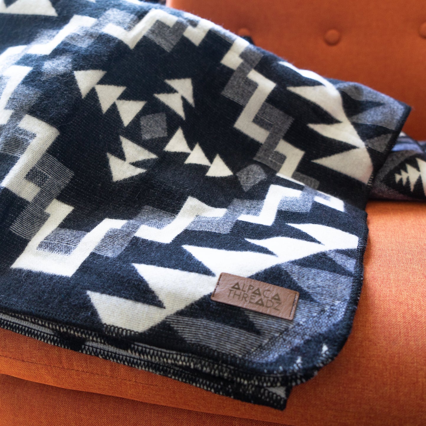 Andean Alpaca Wool Blanket - Black Chakana