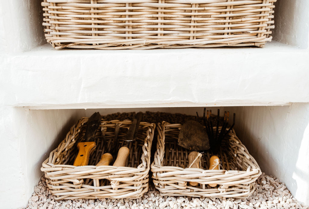 Handwoven Rattan Rectangular Basket Tray