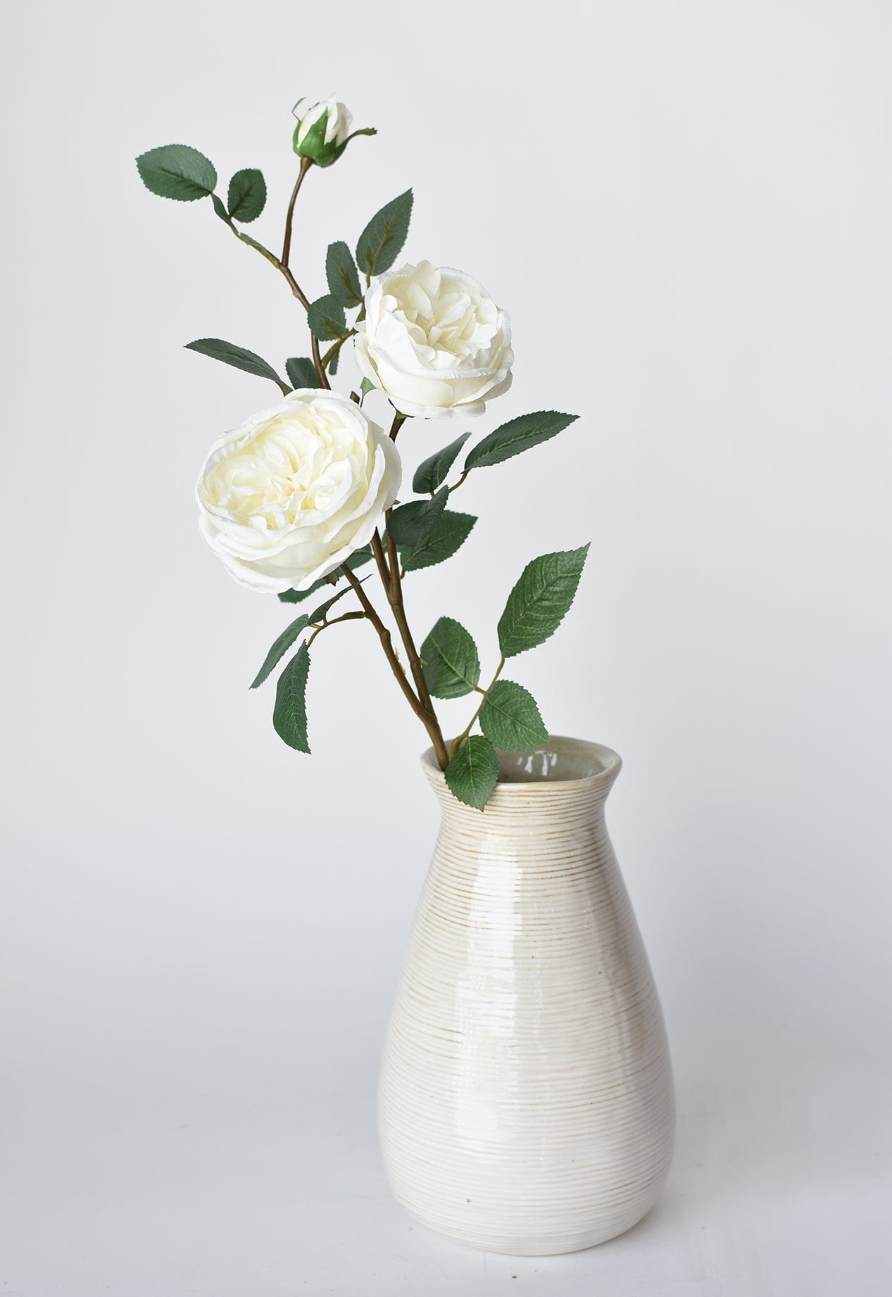 29" Faux Cabbage Rose Stem White