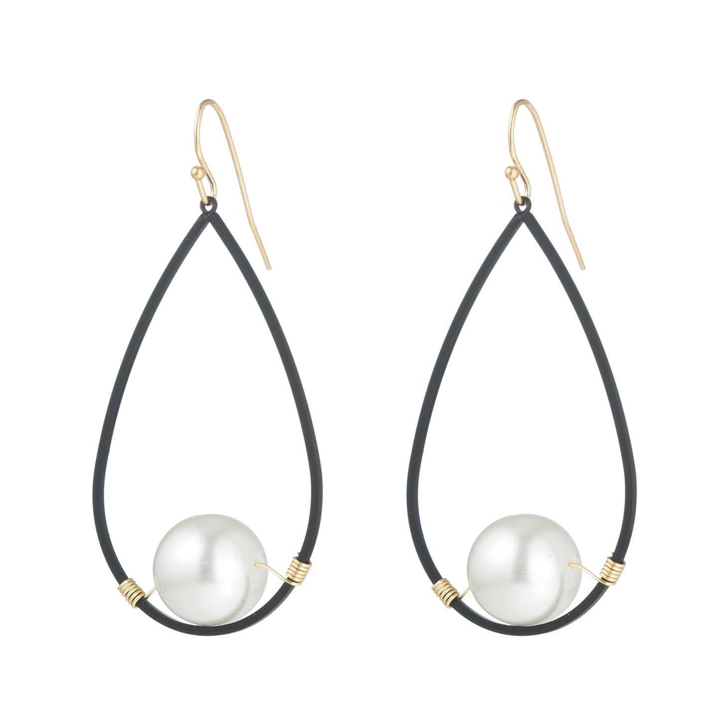 Glass Pearl On Matte Black Teardrop Earring