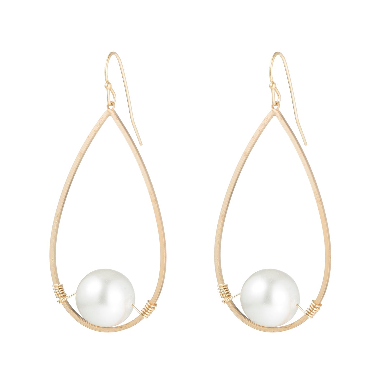 Glass Pearl Matte Gold Teardrop Wrap Earrings