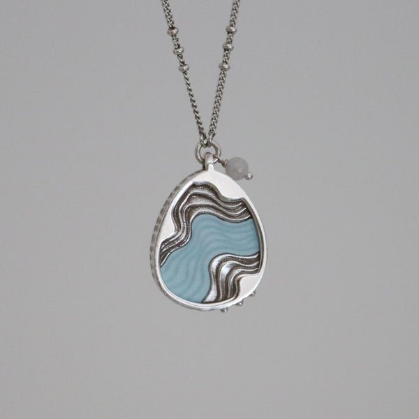 Drift Necklace – Aquamarine Blue Acrylic & Agate Teardrop Pendant