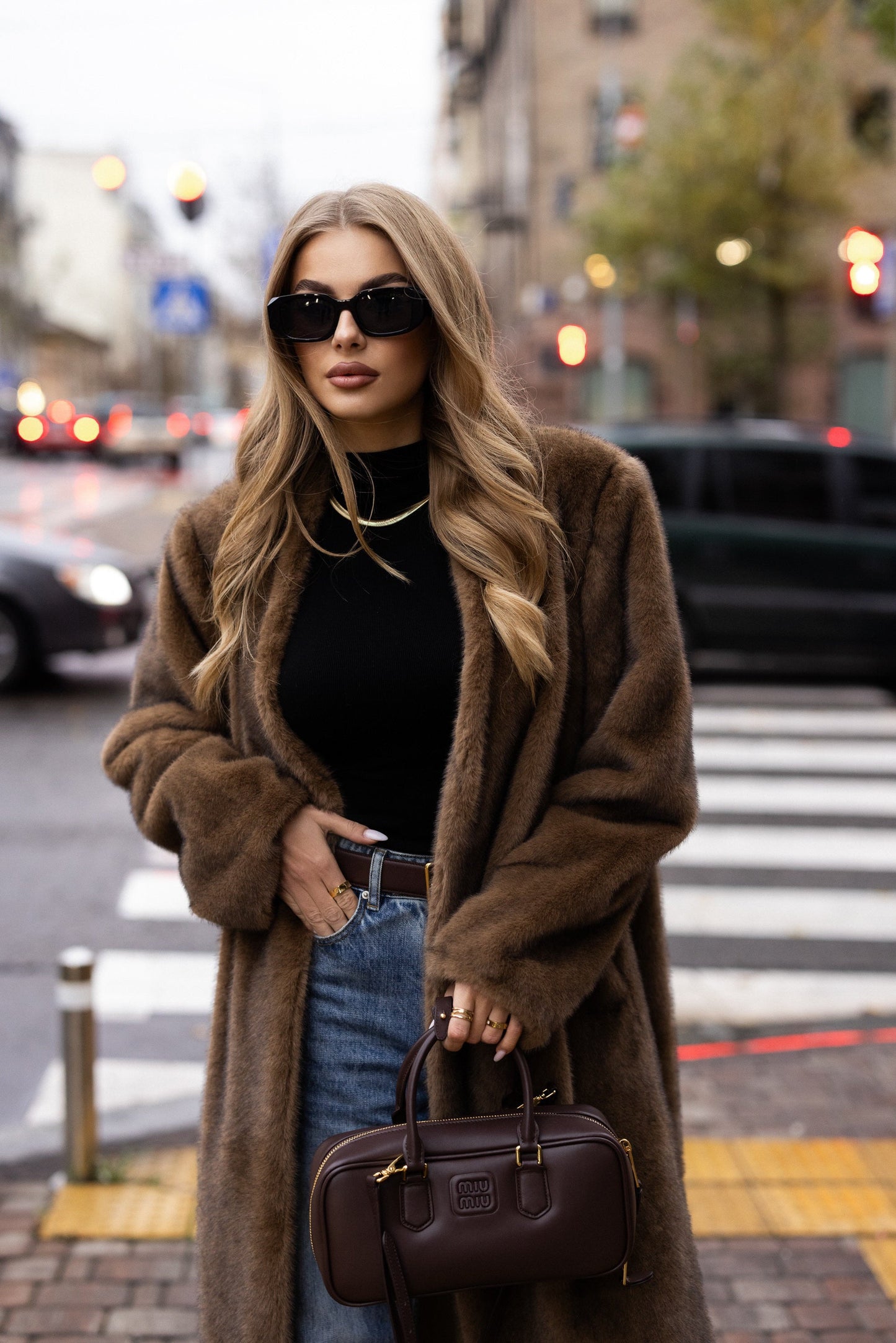 Sylvie Iconic Statement Fiber Coat in Walnut