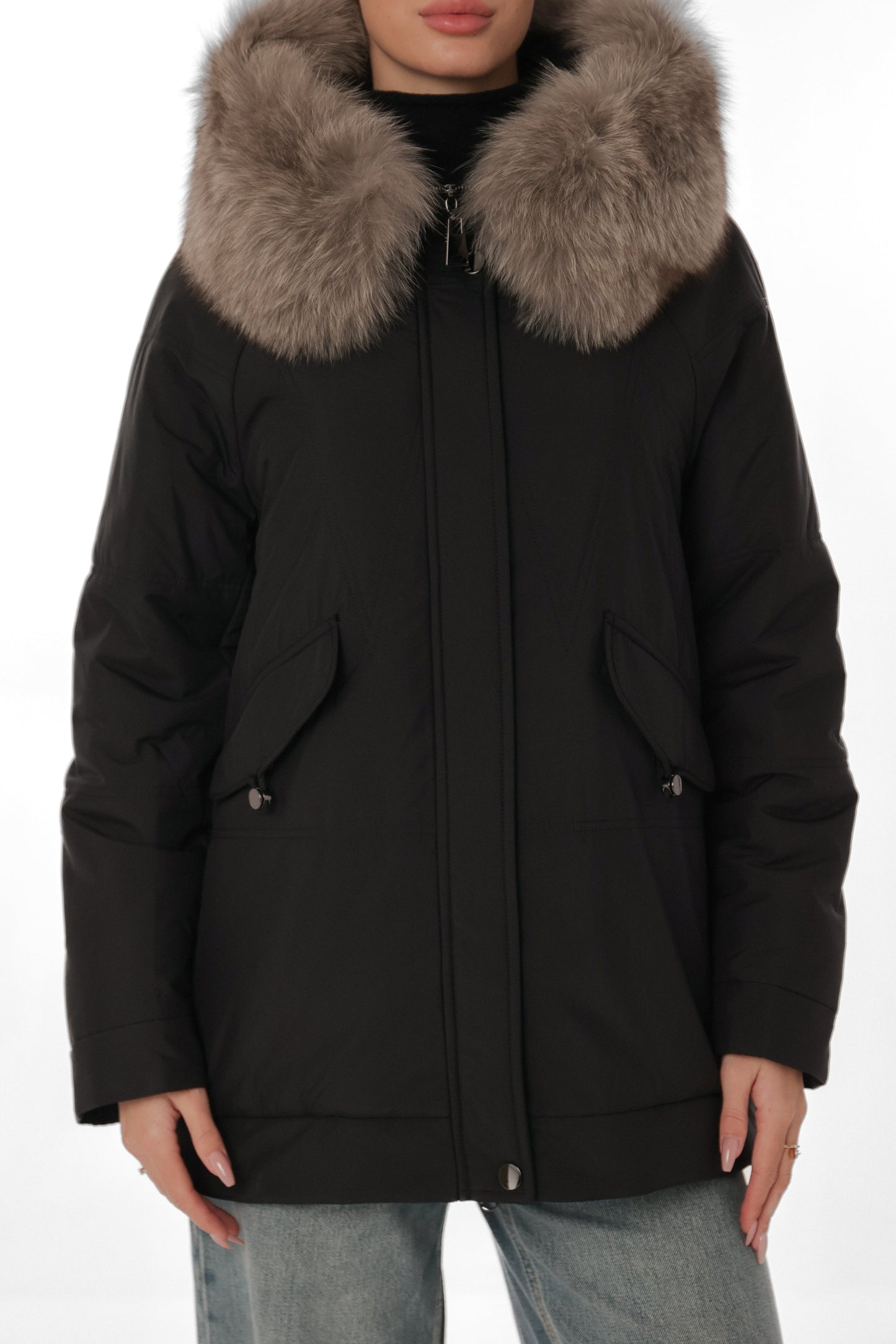 Genuine Polar Fox Camel Wool Blend Coat