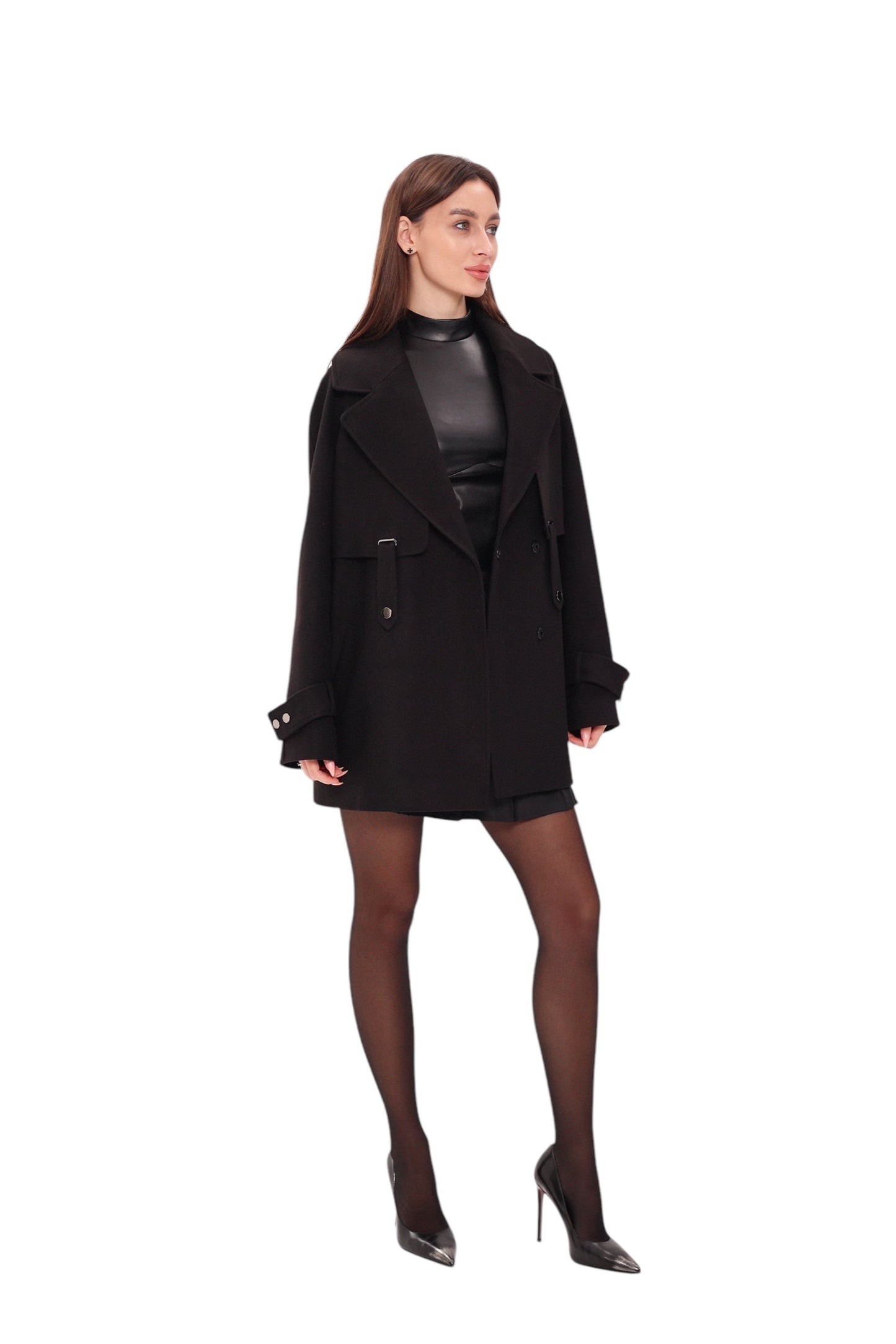 Karina Midi Cashmere Wool Blend Coat In Black