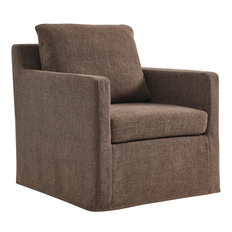Serene Slipcovered Swivel Armchair — Mocha Linen