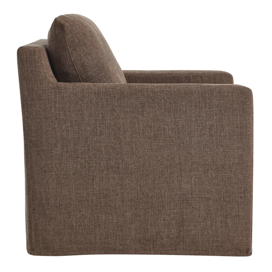 Serene Slipcovered Swivel Armchair — Mocha Linen