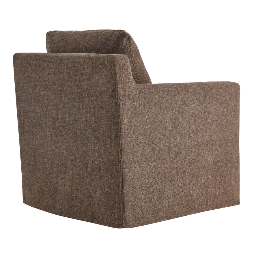 Serene Slipcovered Swivel Armchair — Mocha Linen