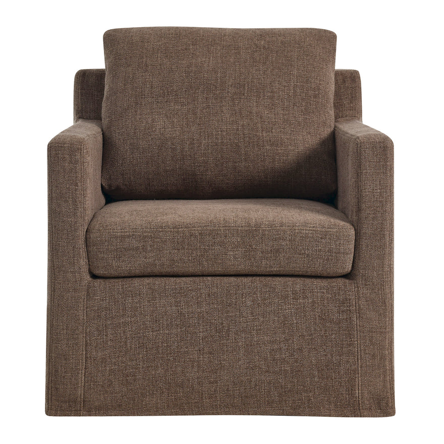 Serene Slipcovered Swivel Armchair — Mocha Linen