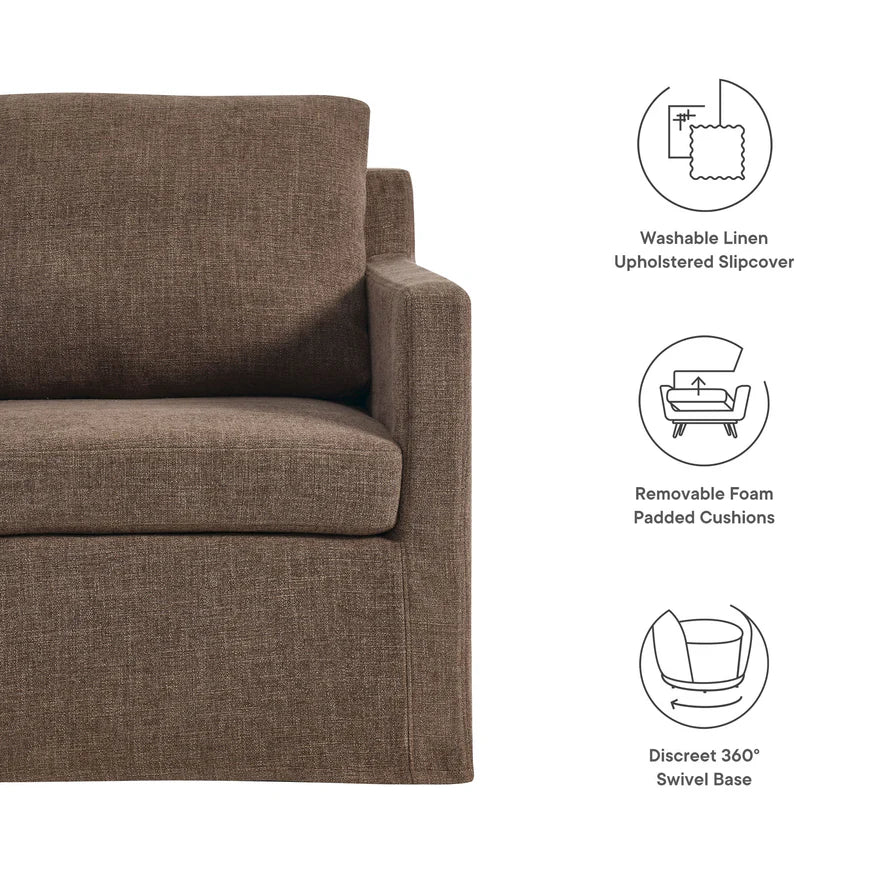 Serene Slipcovered Swivel Armchair — Mocha Linen