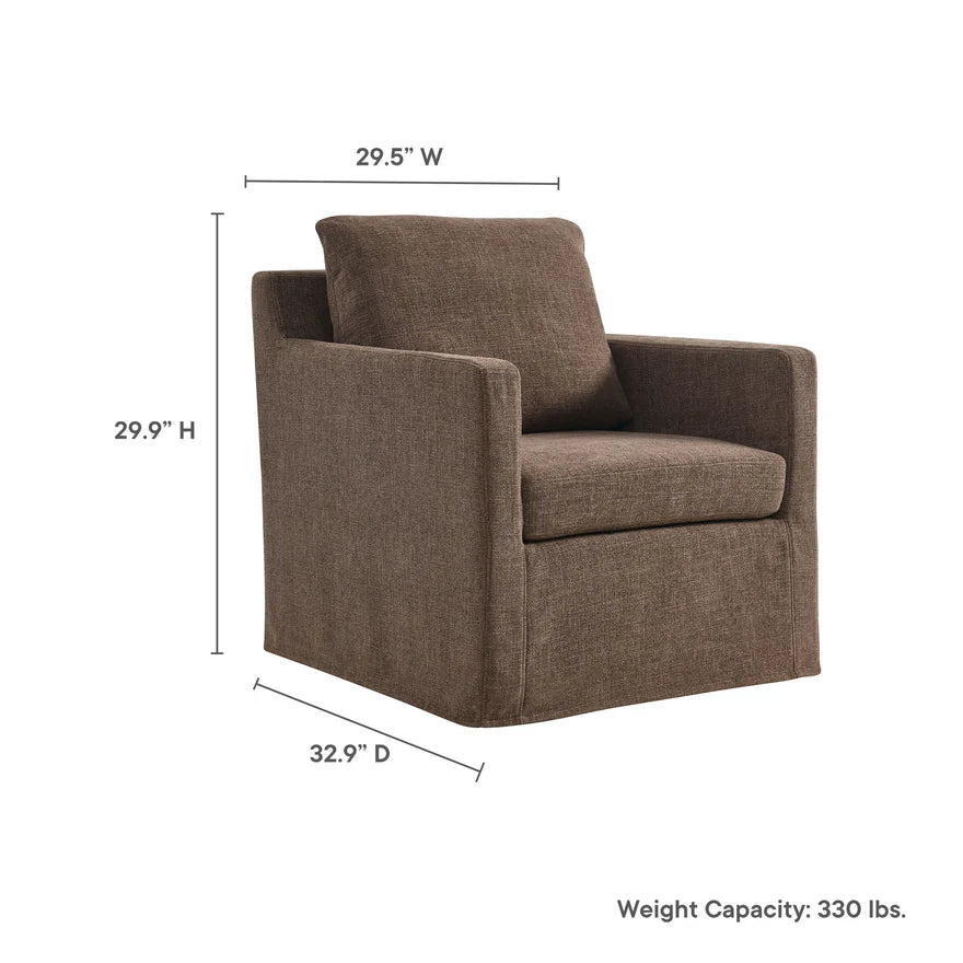 Serene Slipcovered Swivel Armchair — Mocha Linen