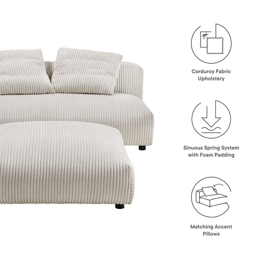 Solace Modular Corduroy Upholstered Armless Loveseat and Ottoman Set by Modway