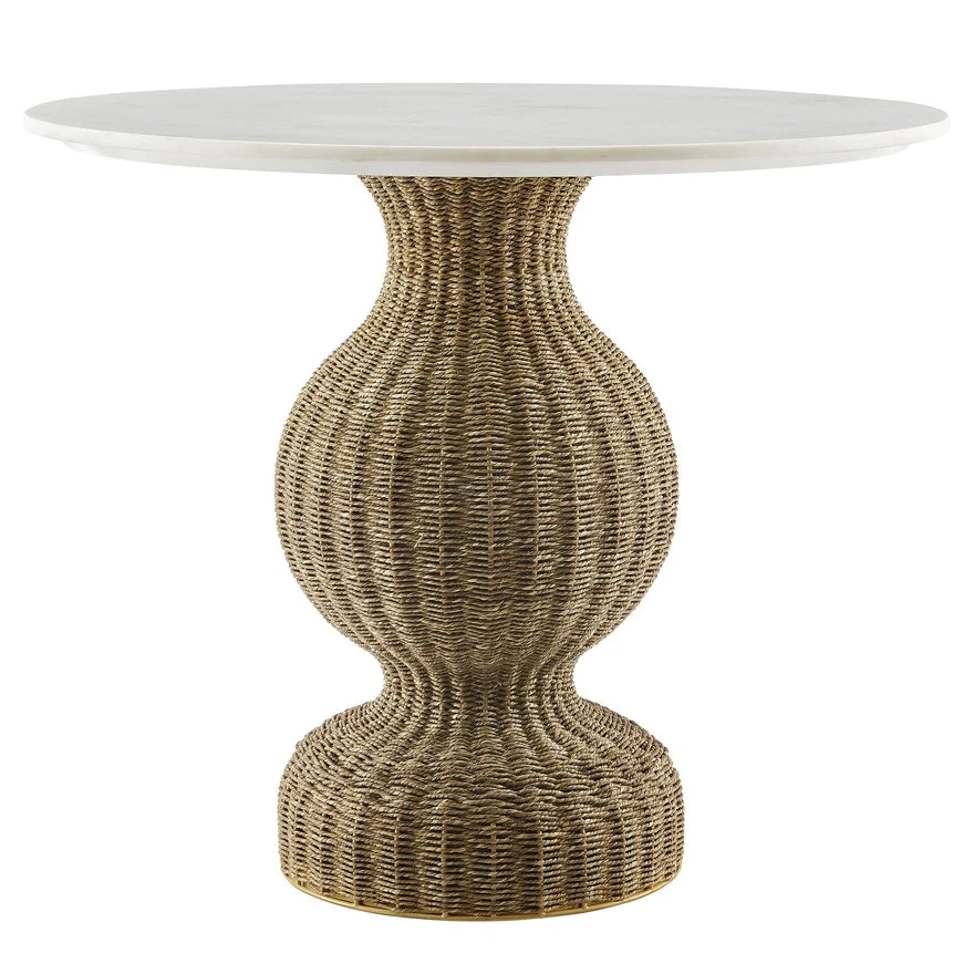 The Wren Marble & Woven Pedestal Dining Table