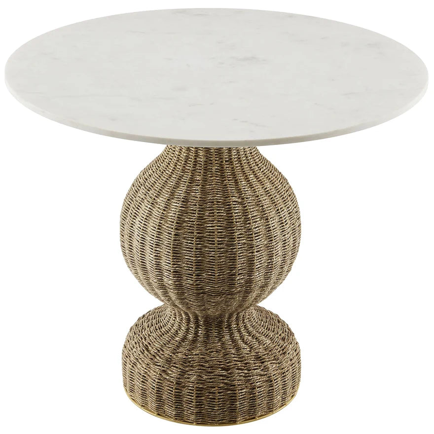 The Wren Marble & Woven Pedestal Dining Table