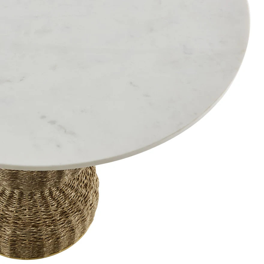 The Wren Marble & Woven Pedestal Dining Table