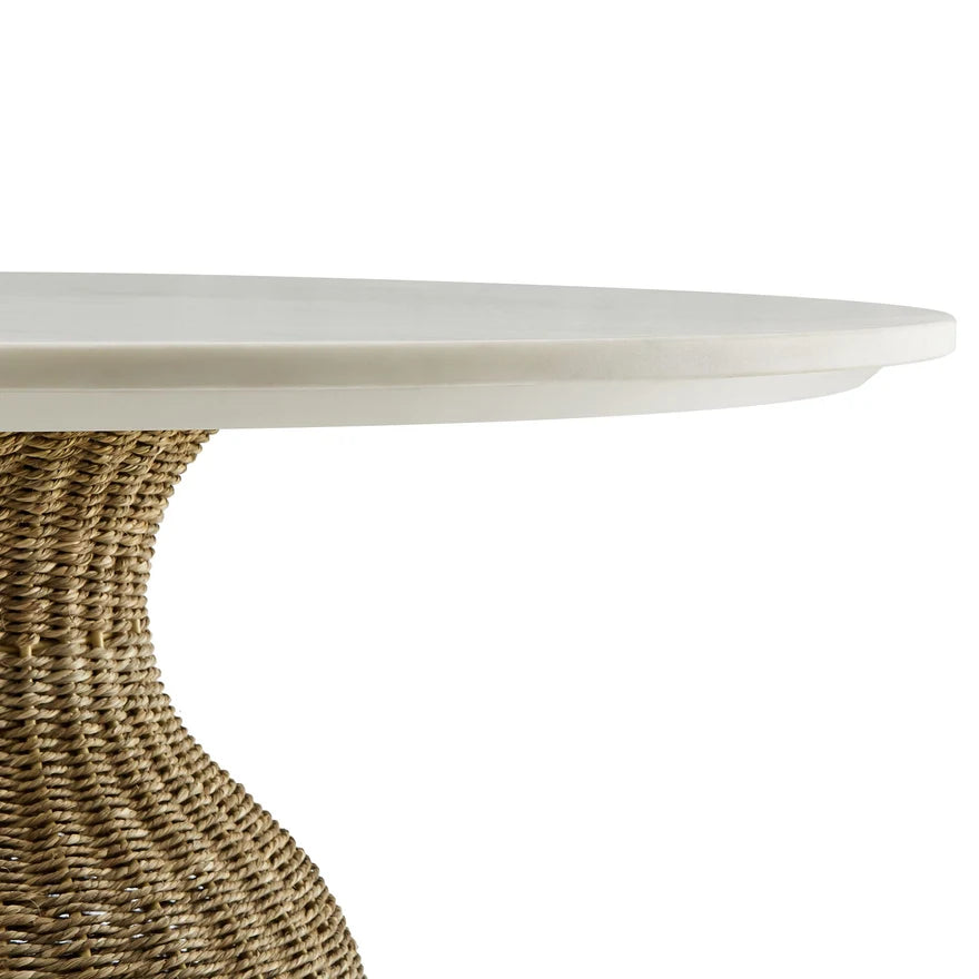 The Wren Marble & Woven Pedestal Dining Table