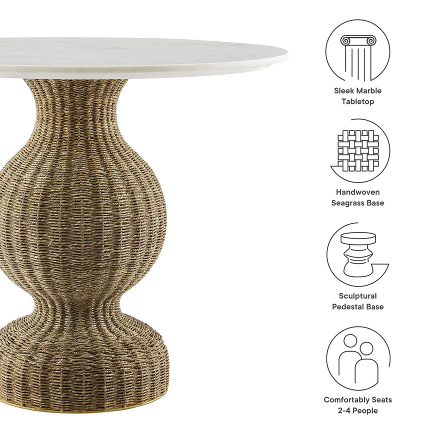 The Wren Marble & Woven Pedestal Dining Table