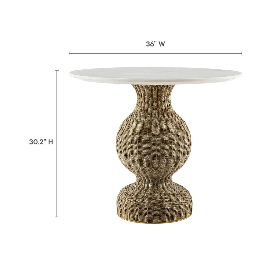 The Wren Marble & Woven Pedestal Dining Table