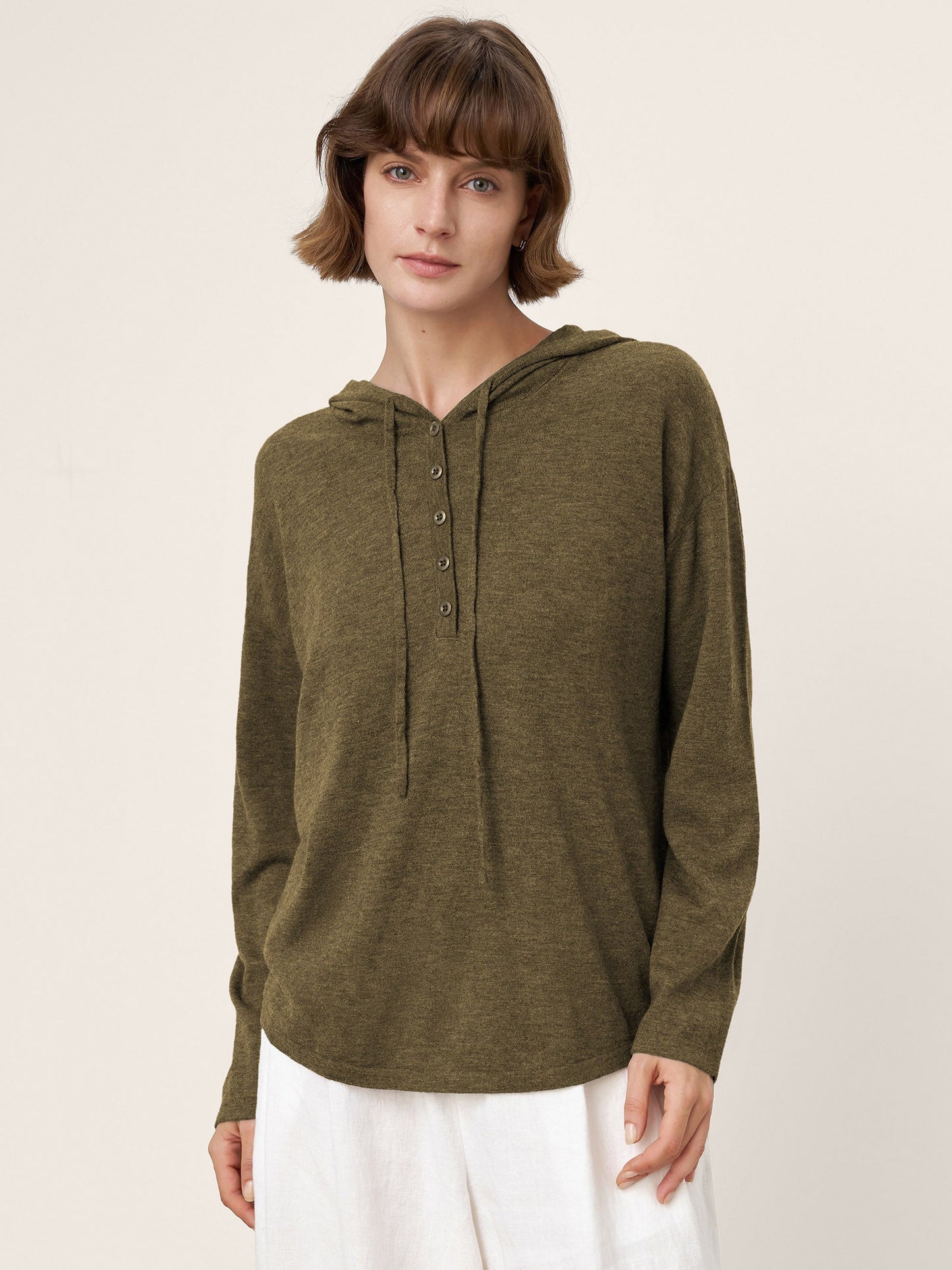 100% Extra-Fine Merino Wool Knit Hooded Sweatshirt SIA