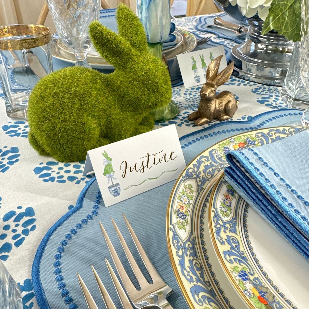The Bunny Topiary with  Blue Bow - Place Cards