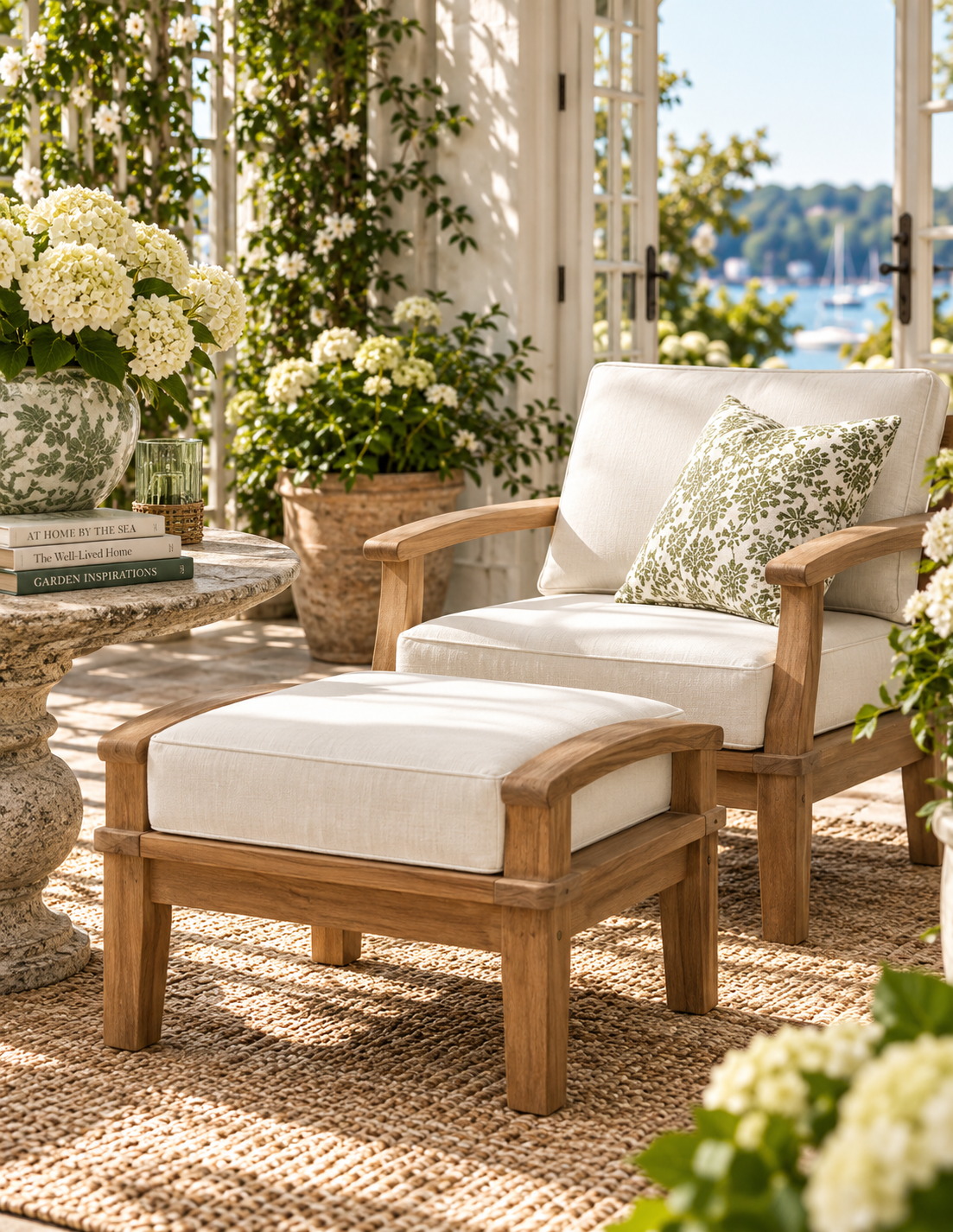 Seabrook Outdoor Patio Teak Ottoman - White