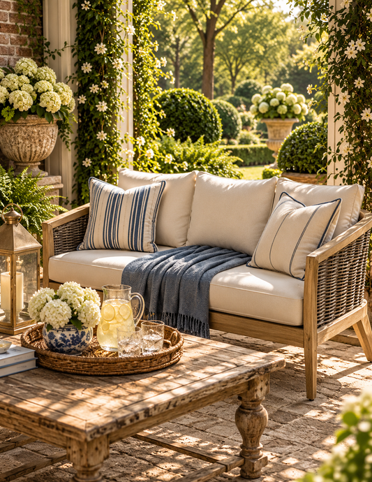 Ashcroft Outdoor Woven Acacia Sofa | Garden Pavilion Collection | Bay & Bridle