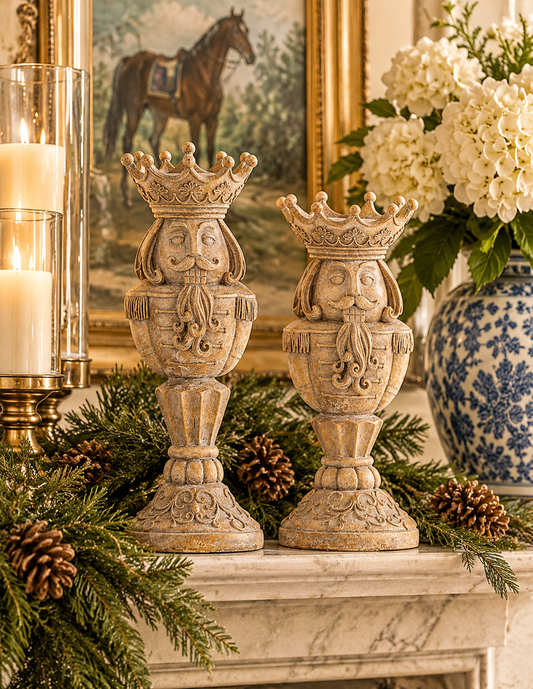 Heritage Nutcracker Candleholders — Set of 2, Gray-Washed Brown