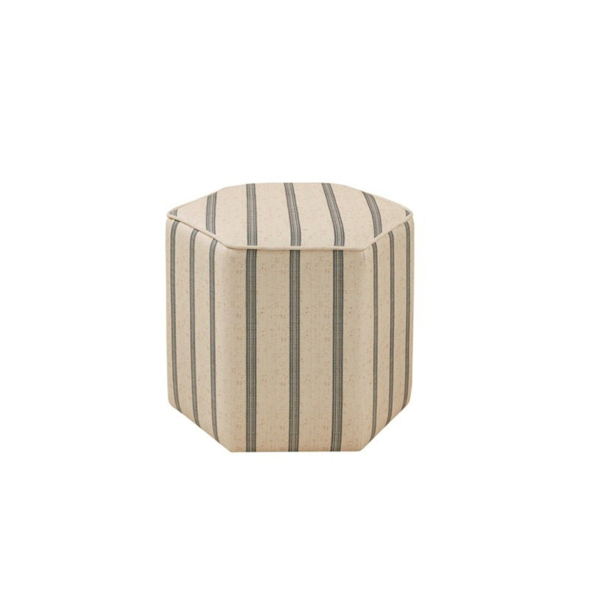 Hexagonal ottoman with striped pattern on a white background
