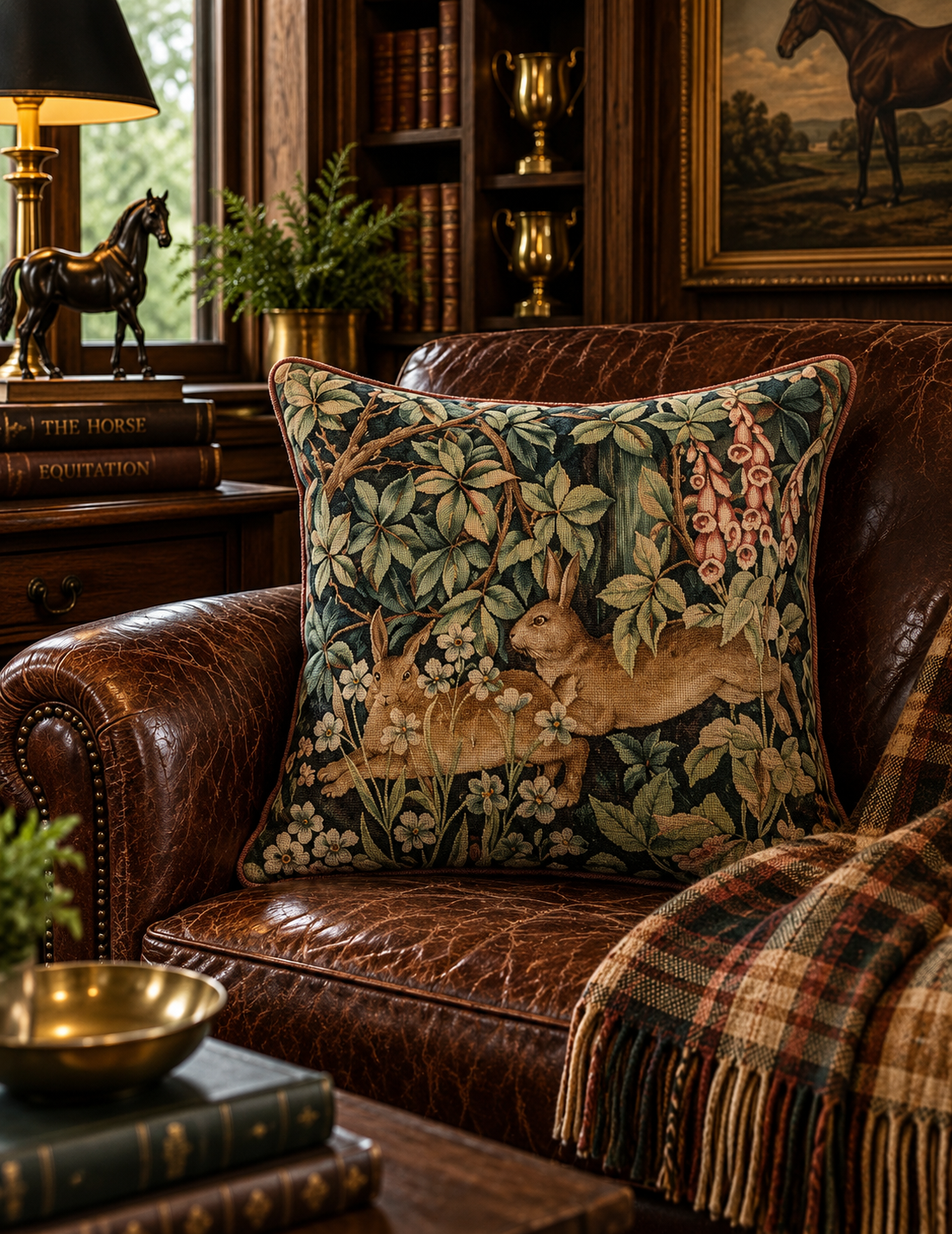 The Woodland Hares French Tapestry Pillow