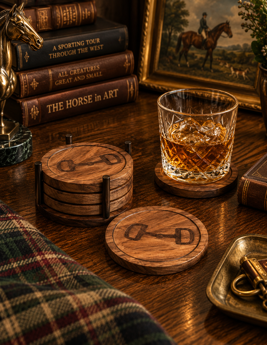 Huntley Equestrian Wooden Coasters with Decorative Bit Design, set of 4